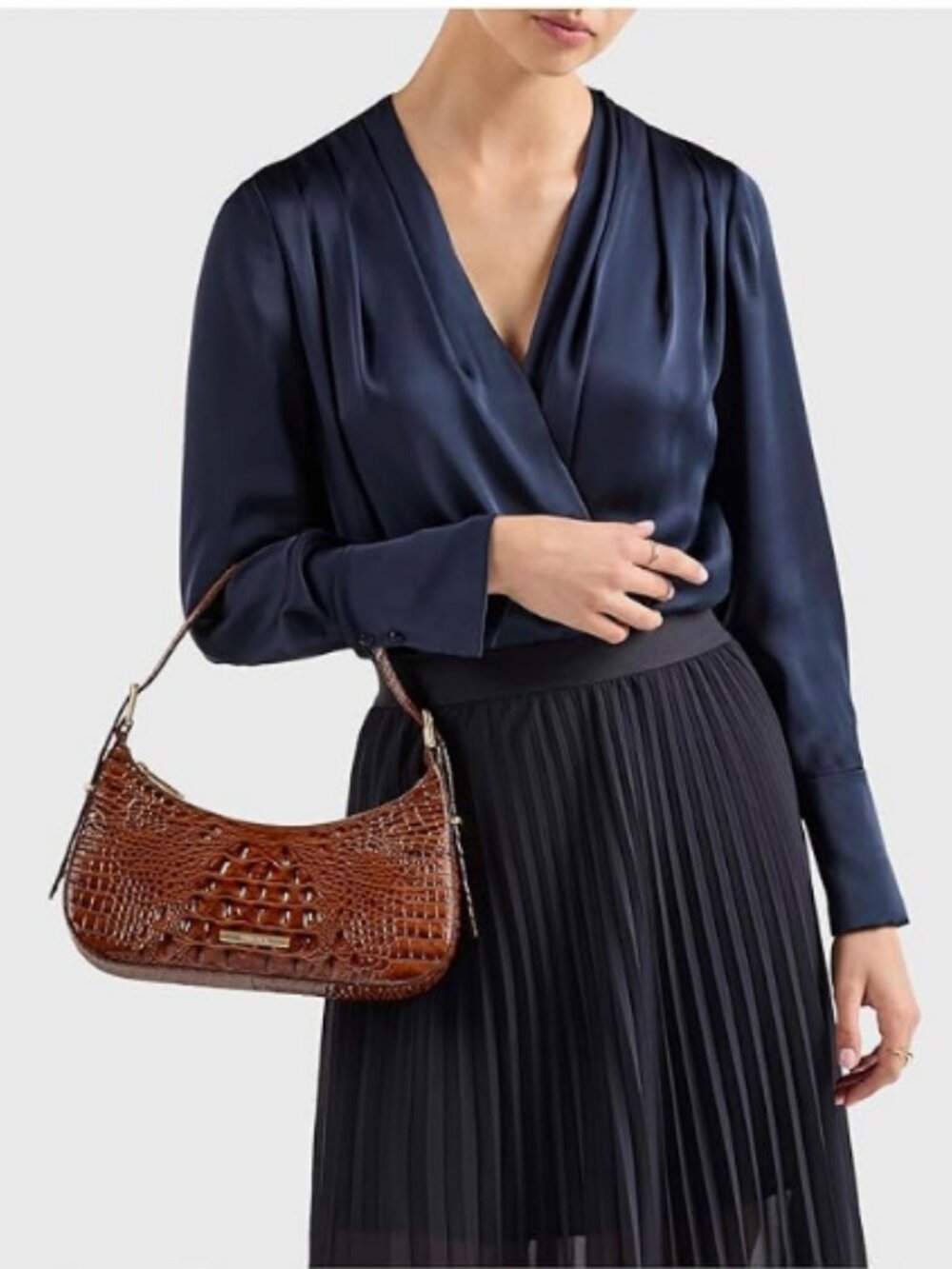 Brahmin Kyrie Evergreen Ombre Melbourne Croc Embossed Leather Shoulder Bag NWT - Picture 8 of 14